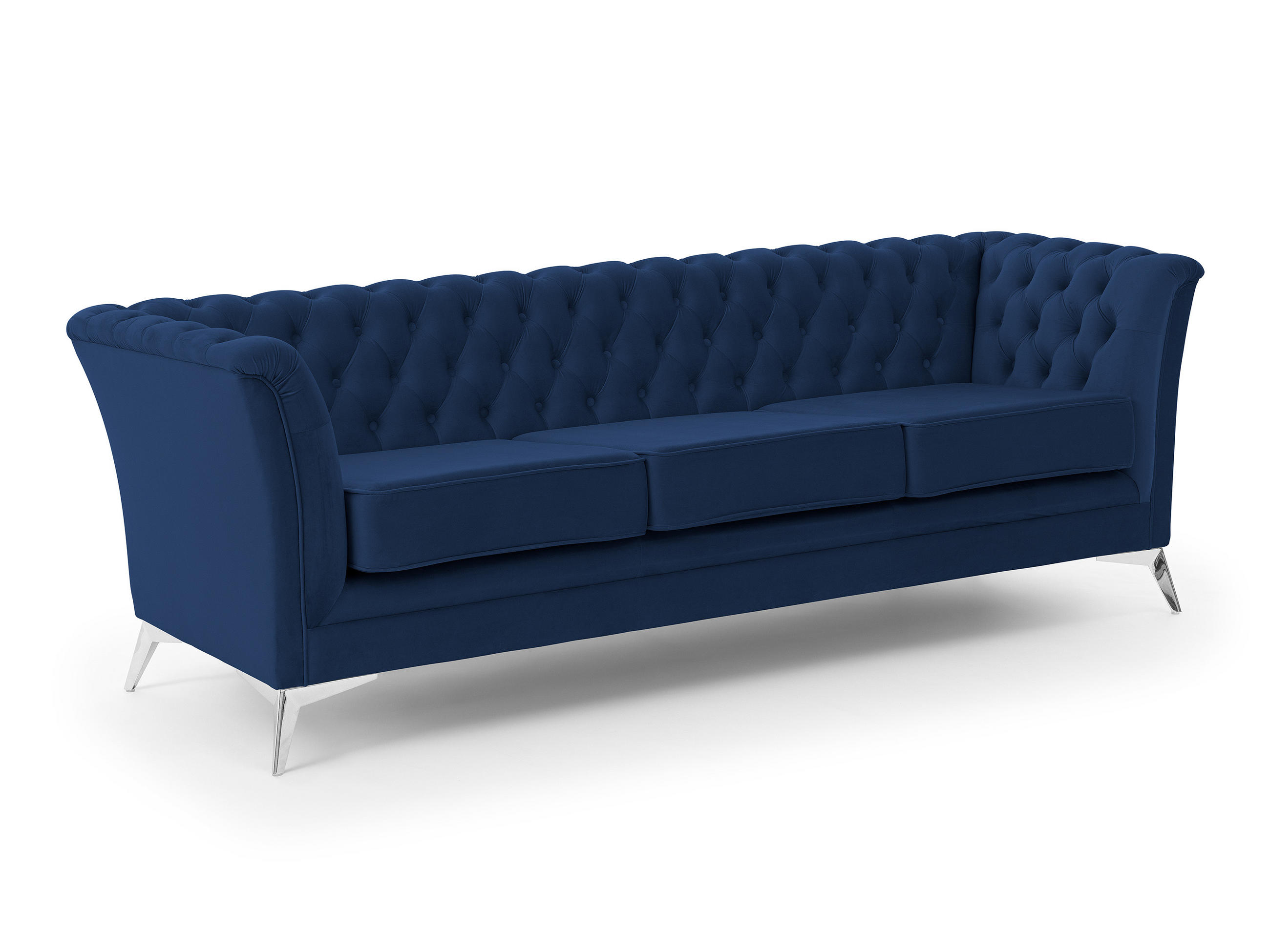 CHESTERFIELD-SOFA 3-sitzer Whitby Marineblau Samt mit silbernen Füßen - Silberfarben/Dunkelblau, Holz/Textil (237/78/82cm) - S-Style Möbel