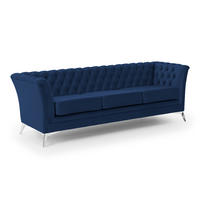 CHESTERFIELD-SOFA 3-sitzer Whitby Marineblau Samt mit silbernen Füßen - Silberfarben/Dunkelblau, Holz/Textil (237/78/82cm) - S-Style Möbel
