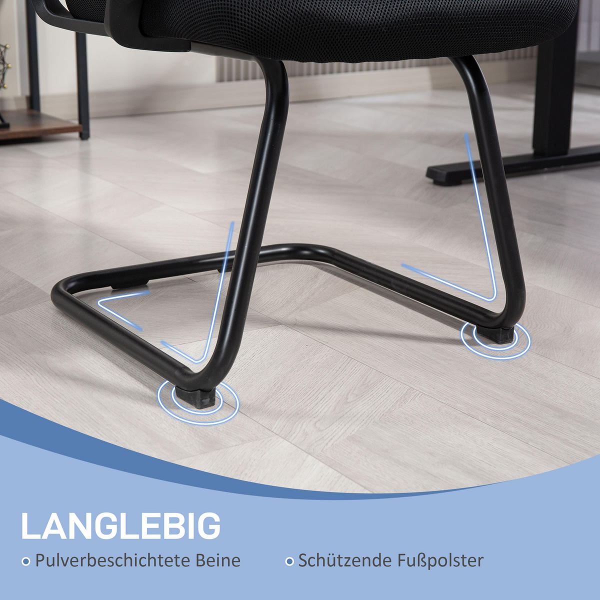 BÜROSTUHL DE-05162 Netzstoff & Schaukelsitz mit Kufenbasis Schwarz - Schwarz, Metall (57.5/93/58.5cm) - ComfortXL