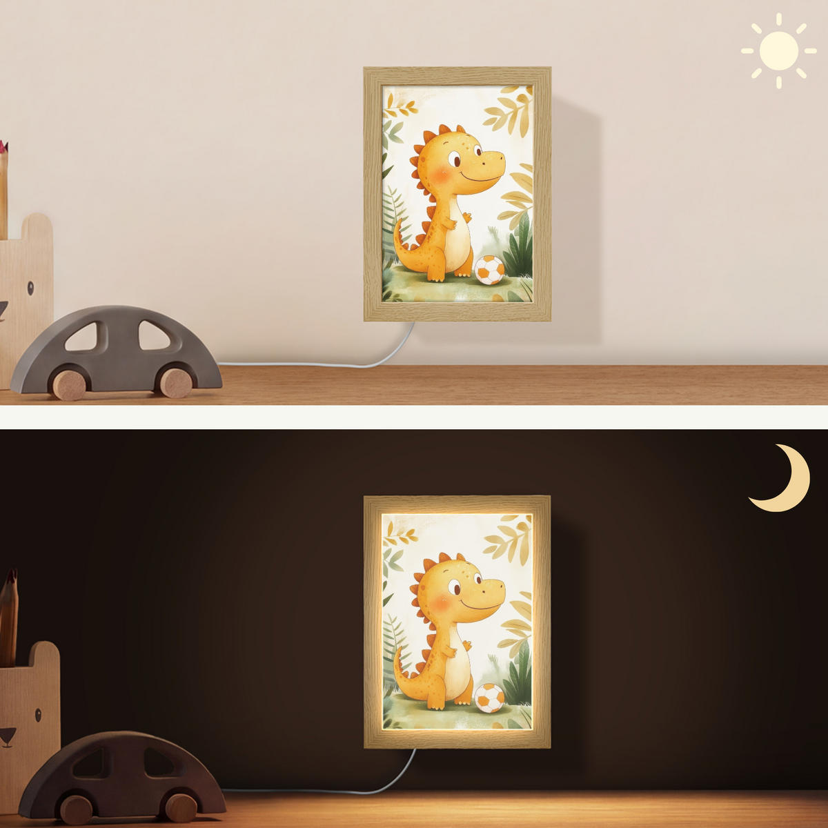 NÁSTĚNNÁ LAMPA Dino - Fotbal - Orange 15x20 cm - béžová, kompozitní dřevo (15/20/8cm) - OnlyWow