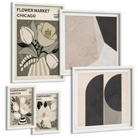 BILDER SET 5er Set - 50x50 cm & 20x30 cm & 40x60 cm Weißer Rahmen - Kingston Seoul Retro-Blumen - Weiß, Kunststoff (40/60cm) - TULUP