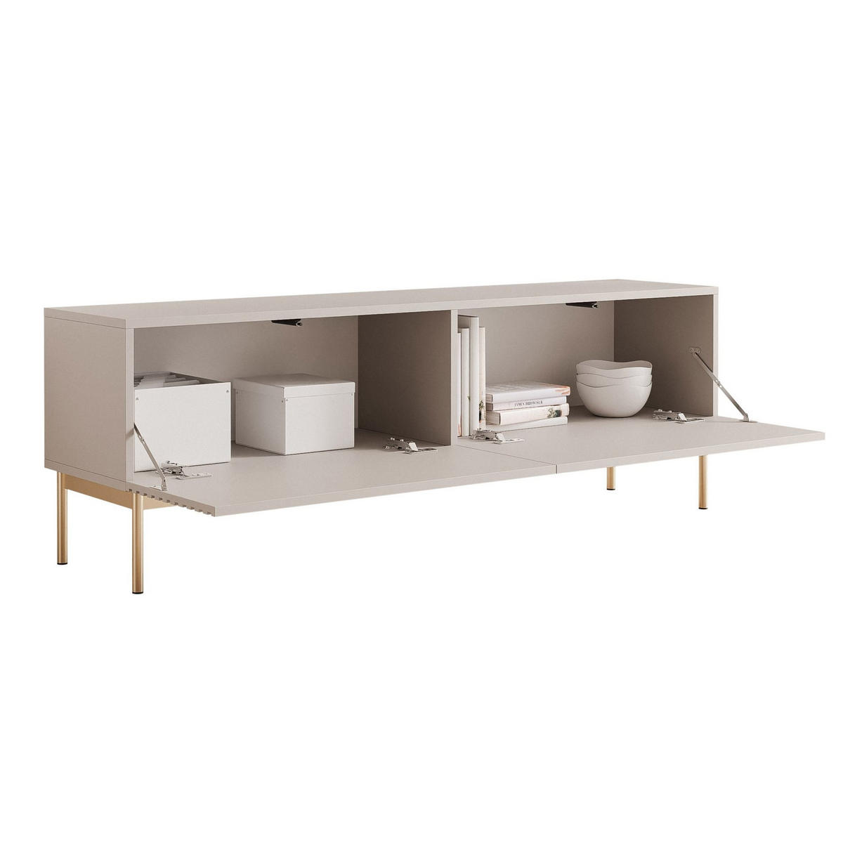 TV-LOWBOARD Linearis Kaschmirgrau 139 cm - Taupe/Goldfarben, Holzwerkstoff/Metall (138.6/46.2/30cm) - Selsey