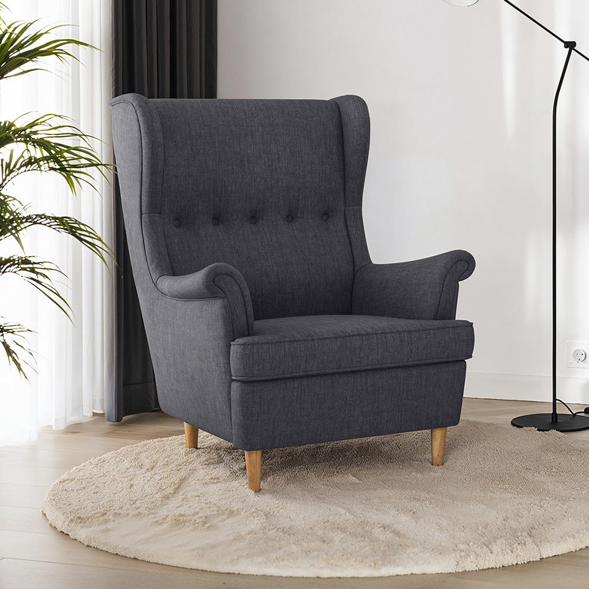 OHRENSESSEL Luno Grau Stoff ES-2 - Naturfarben/Grau, Holz/Textil (62/101/80cm) - Jana