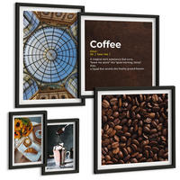 BILDER SET 5er Set - 50x50 cm & 20x30 cm & 40x60 cm Schwarzer Rahmen - Italienische Frühstückskaffeebohnen - Schwarz, Kunststoff (40/60cm) - TULUP