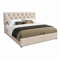 BETT mit Bettkasten und verstellbarem Kopfteil 140x200 cm Leinen Natur - Beige, Metall (140/200cm) - Meubliv