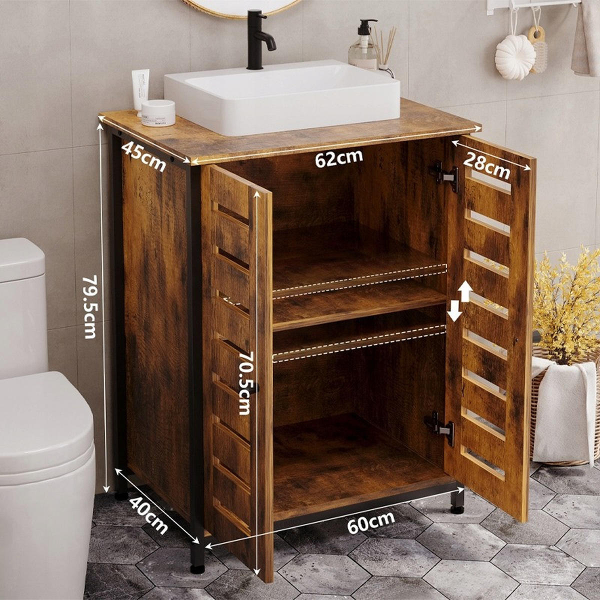 WASCHTISCH – braun, 45/62/79,5 cm - Braun, Holzwerkstoff (62/79/45cm)