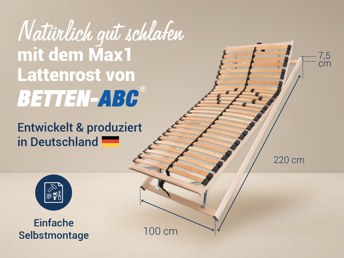 LATTENROST Max1 K+F, zur Selbstmontage, Größe: 100 x 220 cm - Braun, Holz (100/220cm) - Betten-ABC