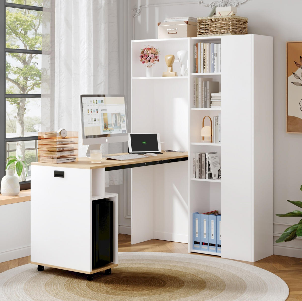 SCHREIBTISCH klappbar mit Regal 104,5 x 30,5 x 160 cm MDF White Oak - Weiß, Holz (104.5/30.5/160cm) - Meubliv