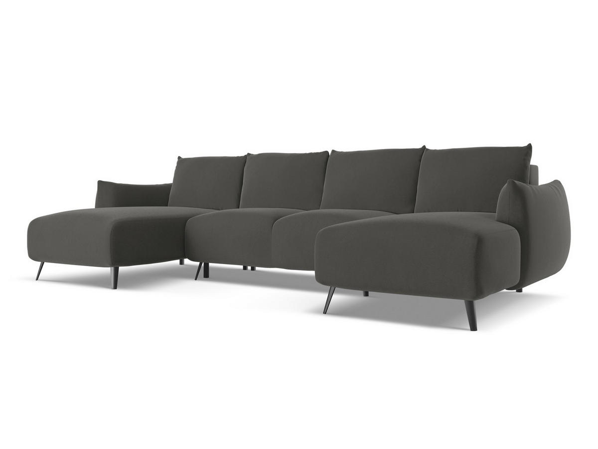 WOHNLANDSCHAFT Samt Stoff Grau - Dunkelgrau/Schwarz, Textil/Metall (317/86/162cm) - Makamii
