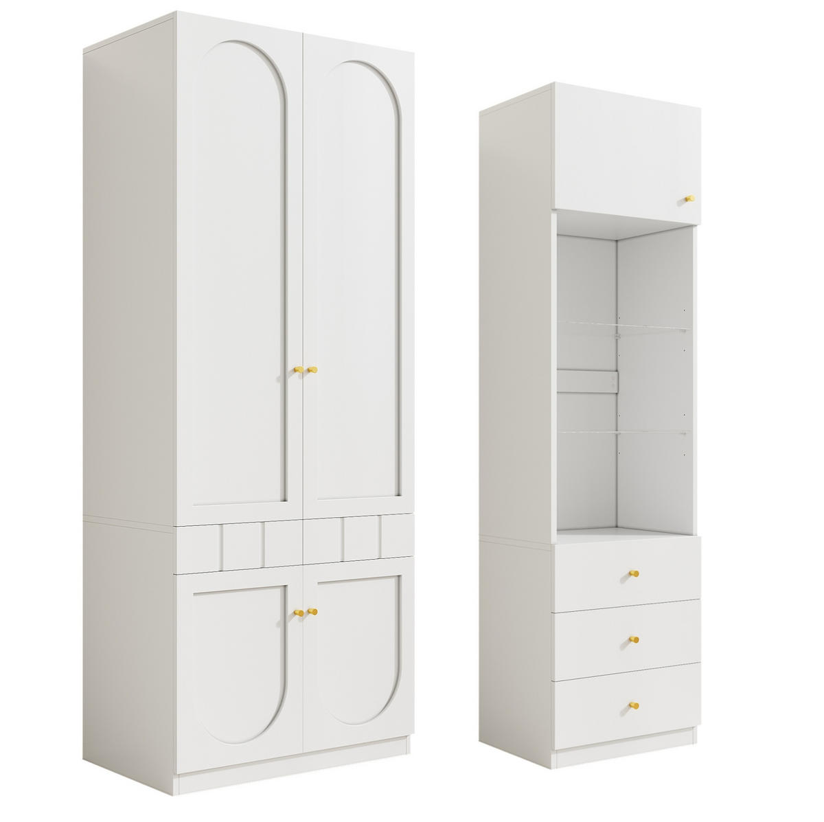 KLEIDERSCHRANK-SET aus MDF 80x50x200 cm & 50x40x180 cm Weiß mit Schubladen, Kleiderstange und Einlegeböden - Weiß, Holzwerkstoff (50/180/40cm) - Modfu
