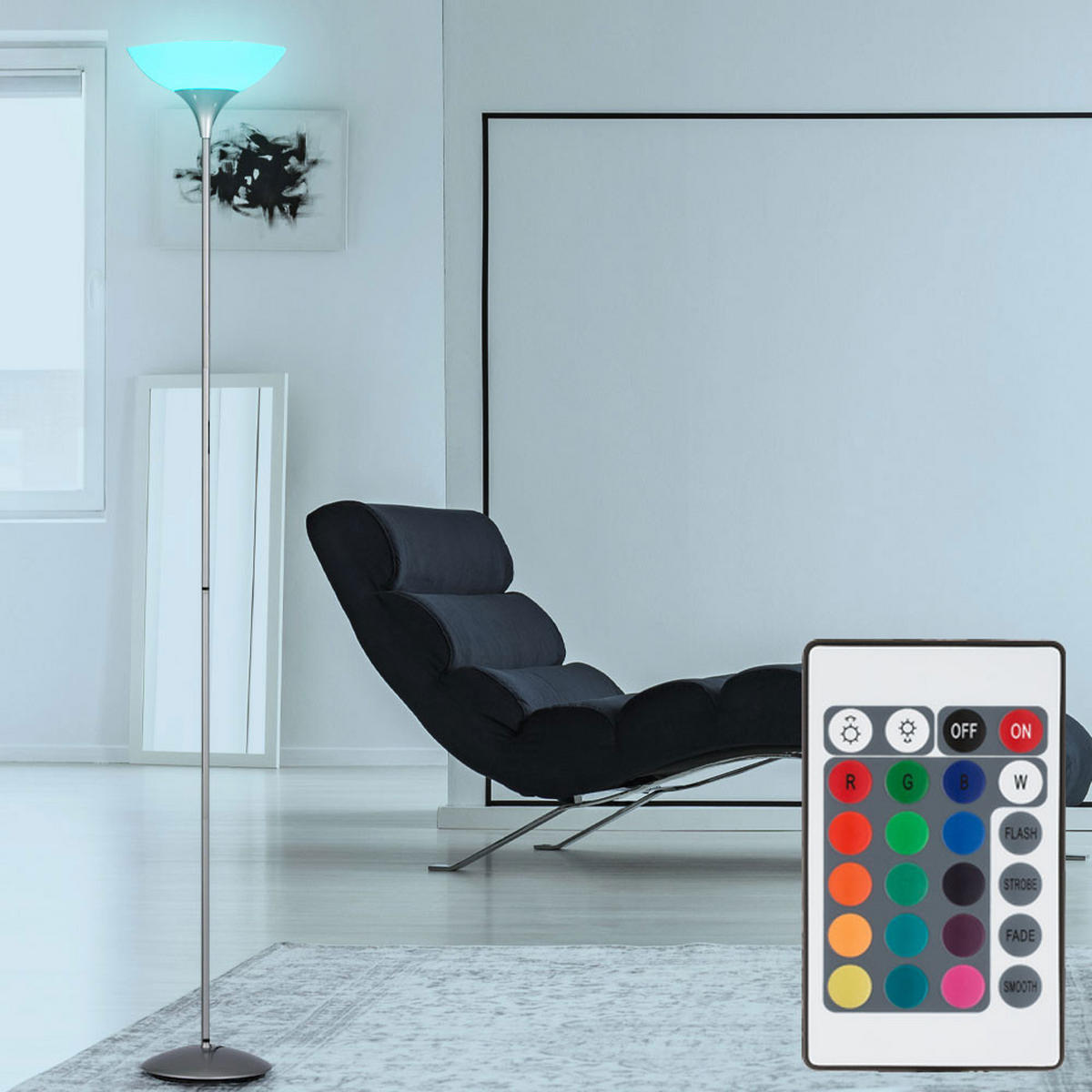 LED STEHLEUCHTE Metall Silber RGB - Silberfarben, Metall (28/28/180cm)