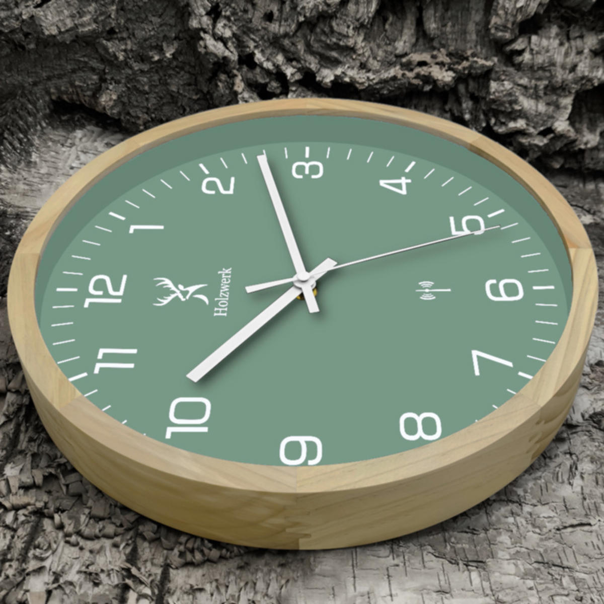WANDUHR Holz Designer NAUMBURG (FUNK) Loft Wand Uhr, beige, grün - Beige/Weiß, Glas/Holz (30/30/4.2cm) - Holzwerk