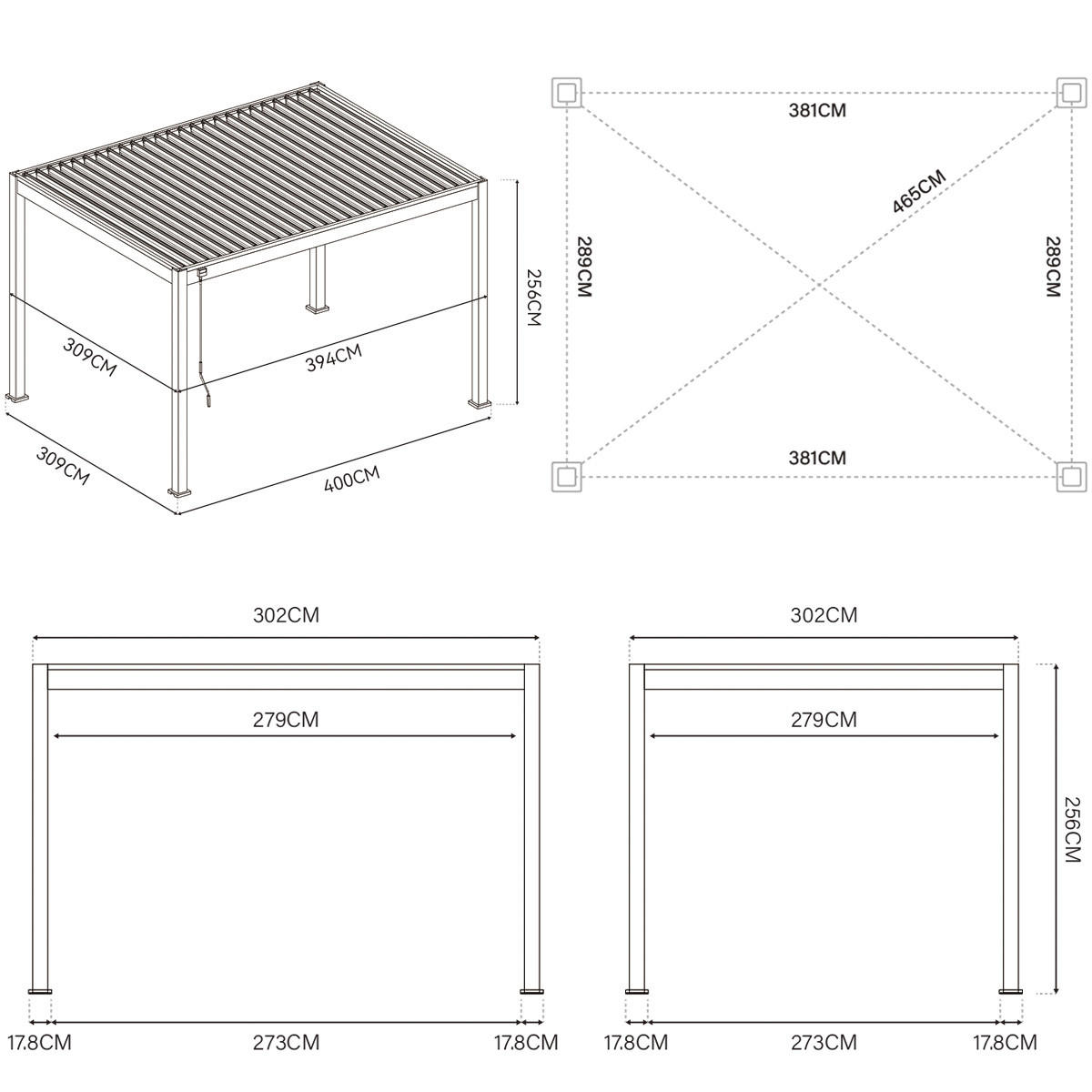 PERGOLA Terrassenüberdachung Superior Aluminium freistehend | 3 x 4 M | Lamellendach weiß - Weiß, Metall (400/255/300cm) - PergoLine