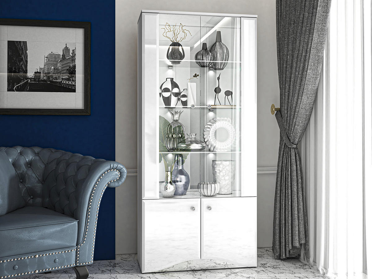 VITRINE – 87 cm – Glamour – Weiß Hochglanz - Weiß Hochglanz, Holzwerkstoff (87/190/41cm) - hi-markt
