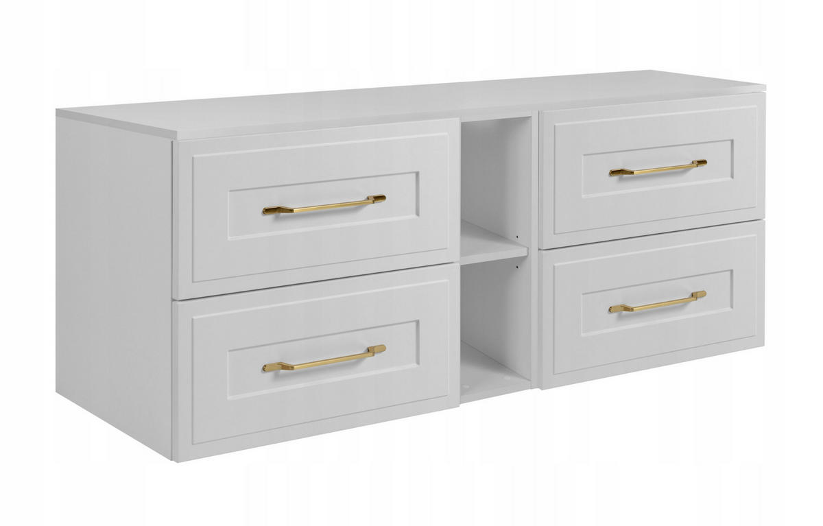 WASCHBECKUNTERSCHRANK CLASSIC 140 cm mit Arbeitsplatte Farbe: Mattweiß mit einer Mattweißen Platte - Weiß, Holzwerkstoff (140/58/46cm) - Rodan