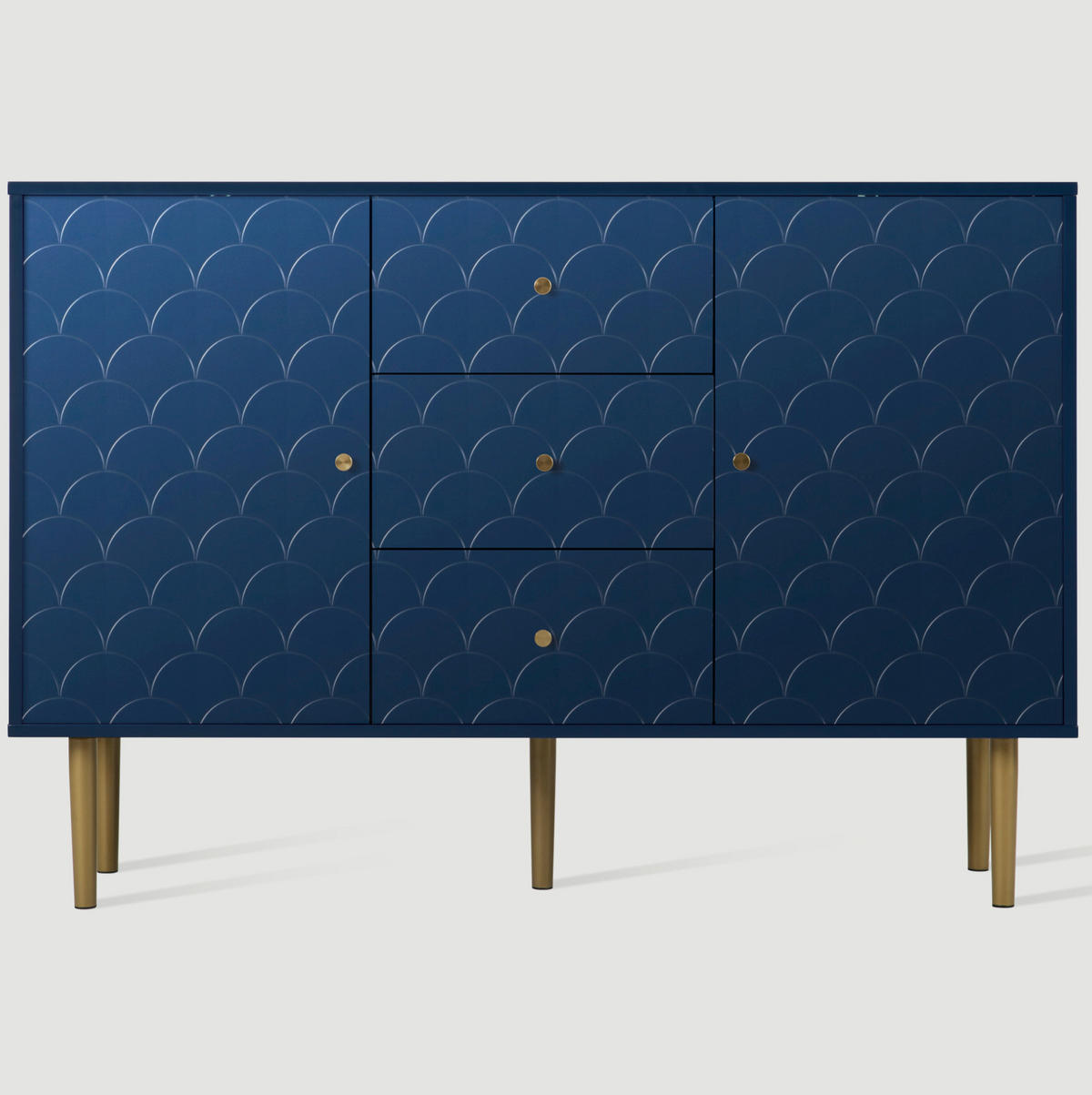KOMMODE 120/40/83 cm in Marineblau mit 2 Türen, 3 Schubladen und Metallbeinen - Dunkelblau, Metall (120/83/40cm) - Flora Grace