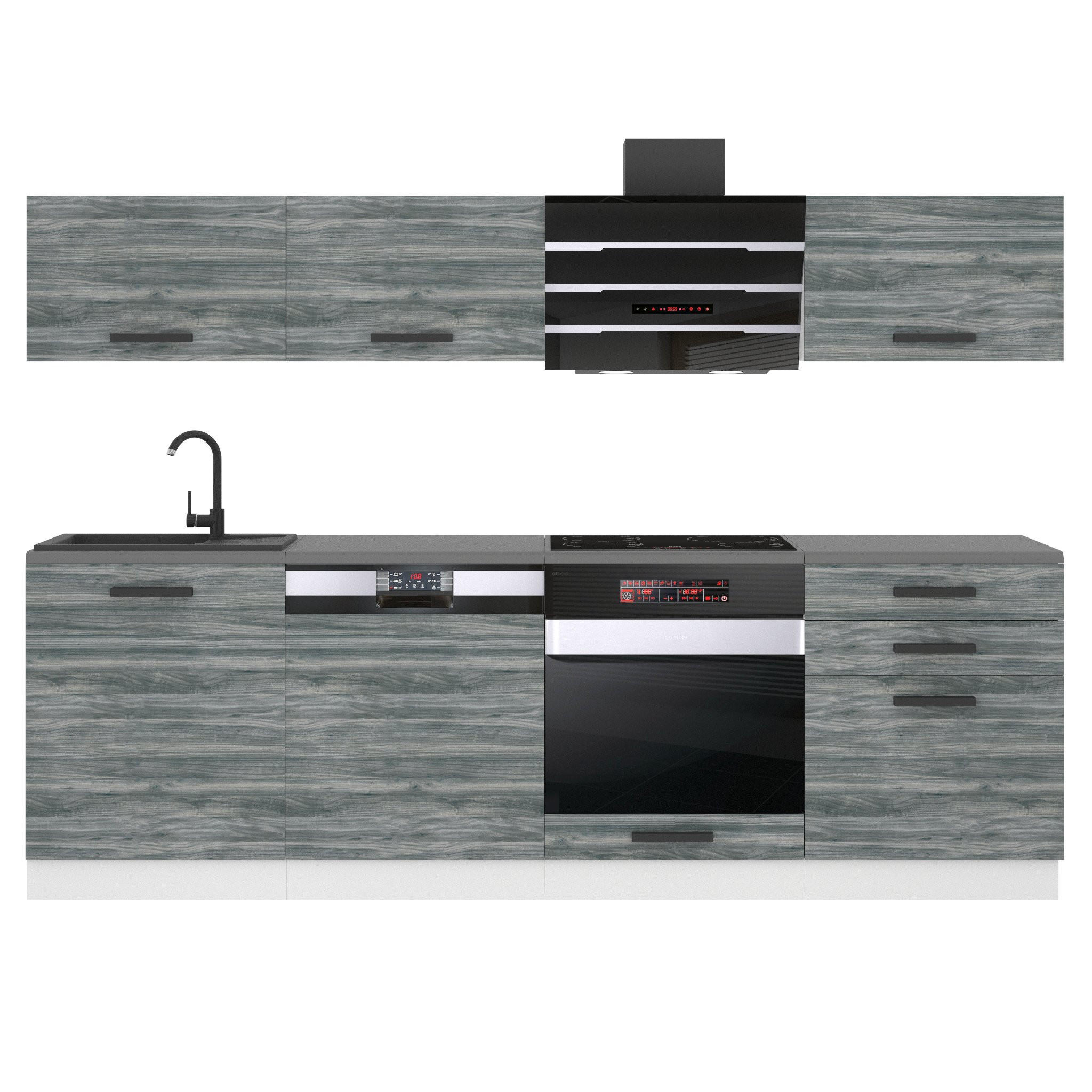 KÜCHENZEILE Linda 240 cm, mit Arbeitsplatten, Glamour Wood - Grau, Holz (240/204/60cm) - B BELINI GROUP