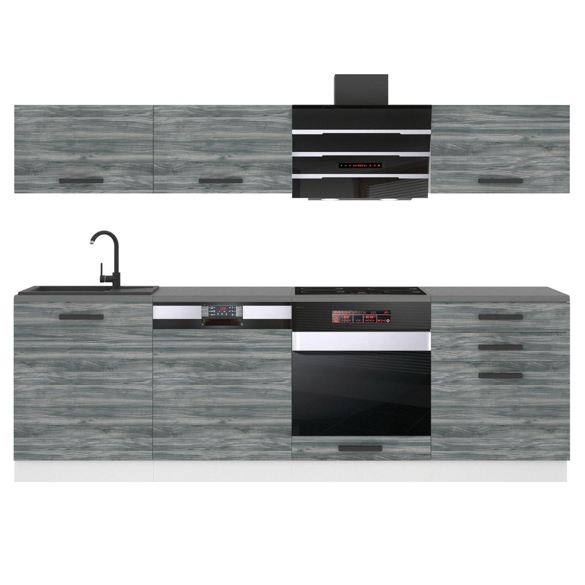 KÜCHENZEILE Linda 240 cm, ohne Arbeitsplatten, Glamour Wood - Grau, Holz (240/204/60cm) - B BELINI GROUP