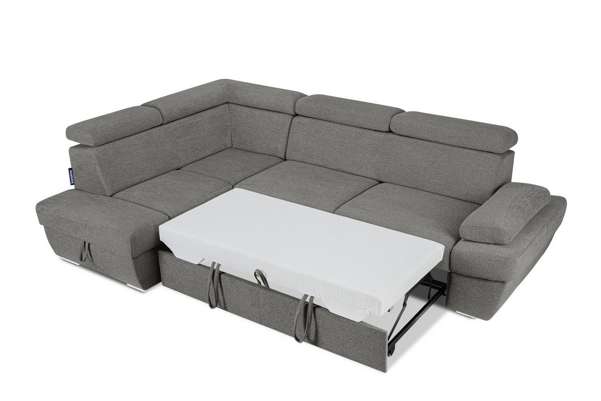 SCHLAFECKSOFA RATLO links 4/5-Sitzer mit Bettkasten, grau - Silberfarben/Grau, Textil (270/190cm) - KONSIMO®