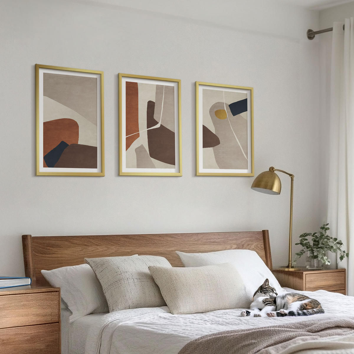 BILDER SET 3er Set - 40x60 cm Goldrahmen - Abstrakte Boho-Malerei - Goldfarben, Kunststoff (40/60cm) - TULUP
