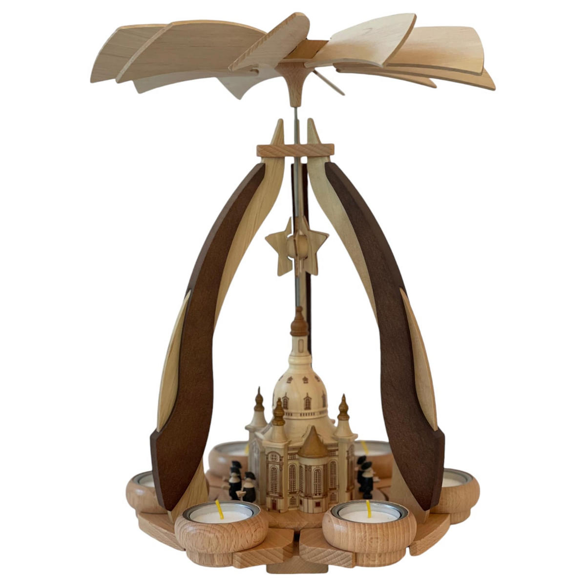 PYRAMIDE Dresdner Frauenkirche für 6 Teelichter 27/27/36 cm - Multicolor, Holz (27/36/27cm)