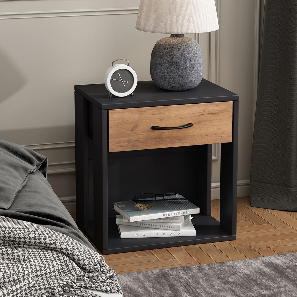 NACHTTISCH Virela Anthrazit/Goldkraft Eiche 39 x 41 cm 2er Set - Honigeiche/Anthrazit, Holzwerkstoff (39/41/28cm) - Vicco