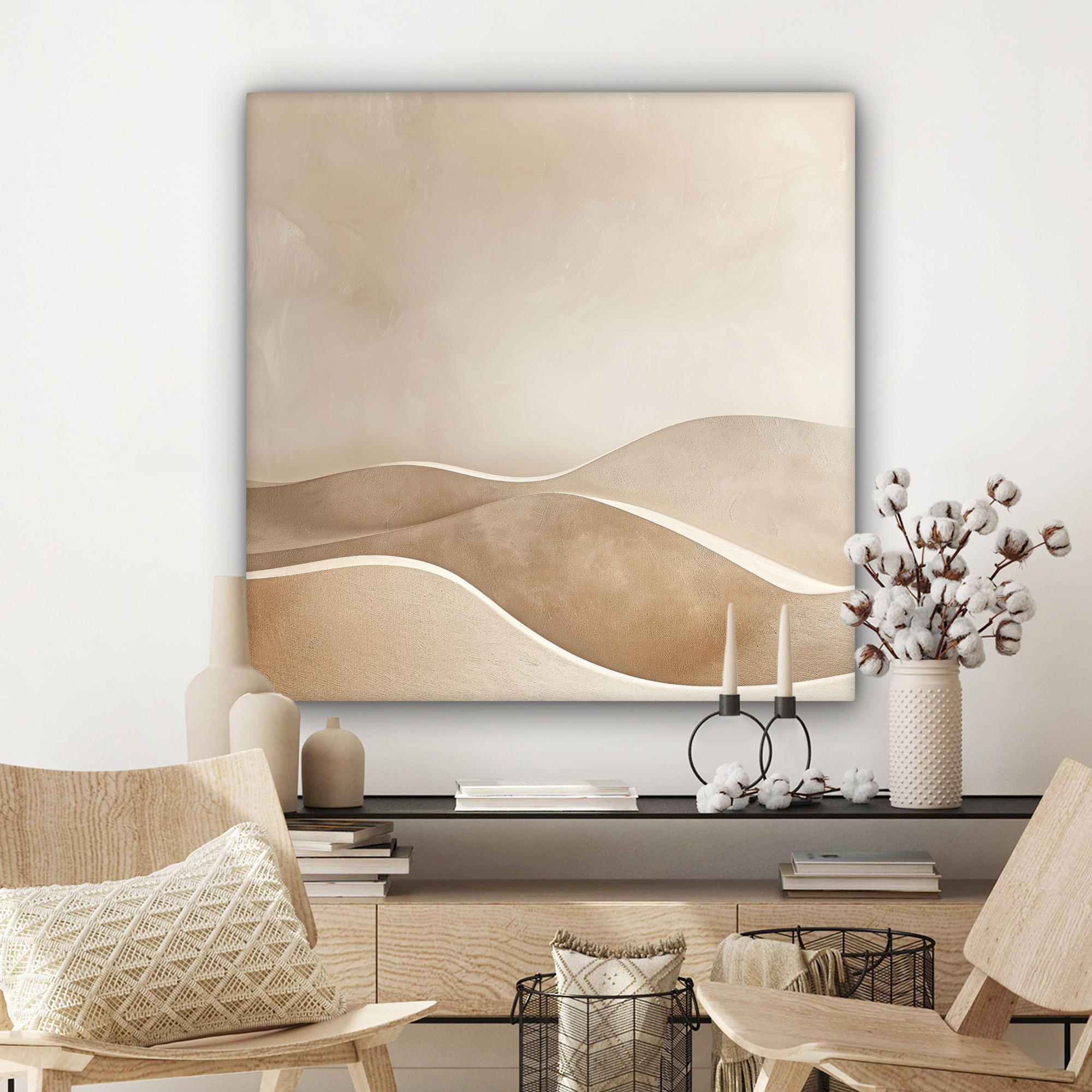 LEINWANDBILD Beige - Natur - Abstrakt - Modern 90x90 cm - Beige, Textil (90/90cm) - MuchoWow