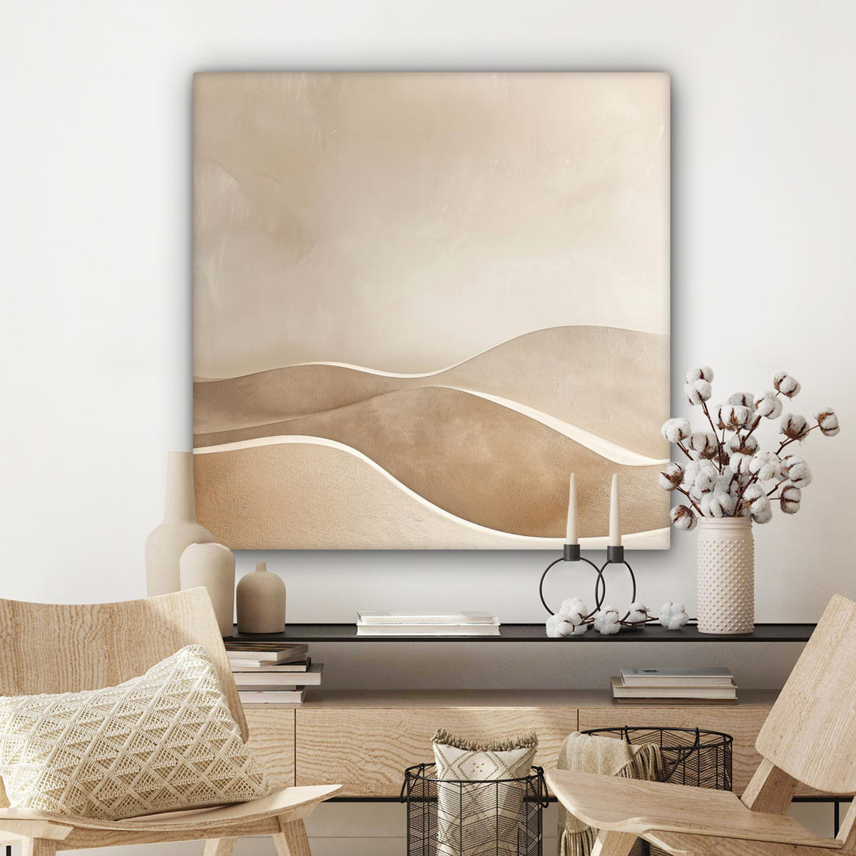 LEINWANDBILD Beige - Natur - Abstrakt - Modern 90x90 cm - Beige, Textil (90/90cm) - MuchoWow