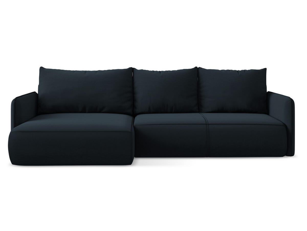 ECKSOFA mit Schlaffunktion Samt Stoff Blau - Blau/Schwarz, Kunststoff/Textil (148/240cm) - Makamii