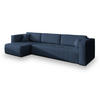 ECKSOFA OLVERA Blau Geflochtener Stoff mit Schlaffunktion - Blau, Holz (347/148cm) - MASSENO