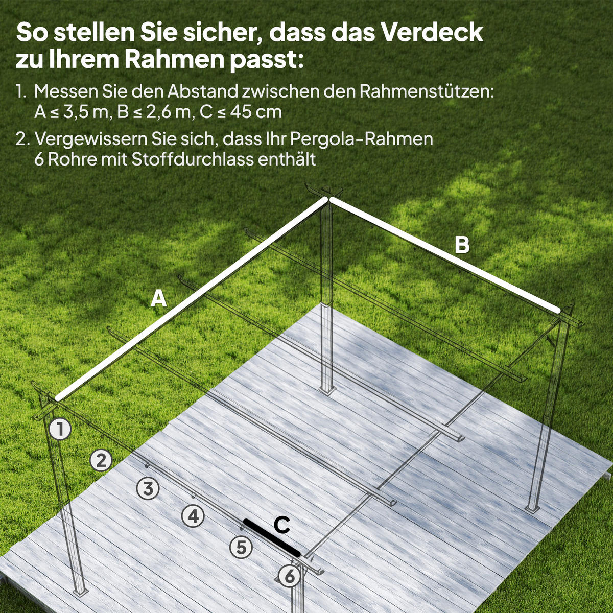 ERSATZDACH für 4 x 3 m Pergola, wasserdicht einziehbar Welle Überdachung - Hellgrau, Textil (260/6/350cm) - Outsunny