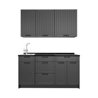 SINGLEKÜCHE Fame-Line, Dunkelgrau/Anthrazit, 150 cm, AP Anthrazit - Dunkelgrau/Anthrazit, Holzwerkstoff (150/82/60cm) - Vicco