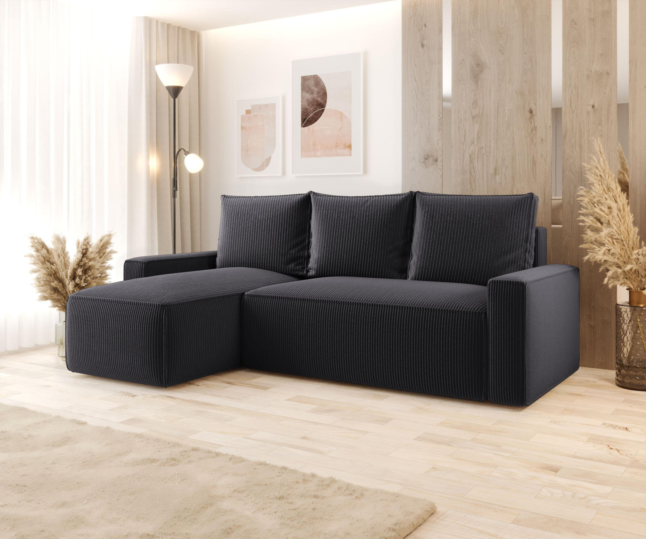 ECKSOFA mit Schlaffunktion SAVIO Poso 34 Links - Graphitfarben, Textil (232/140cm) - Bedante