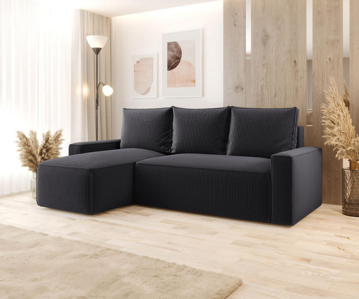 ECKSOFA mit Schlaffunktion SAVIO Poso 34 Links - Graphitfarben, Textil (232/140cm) - Bedante