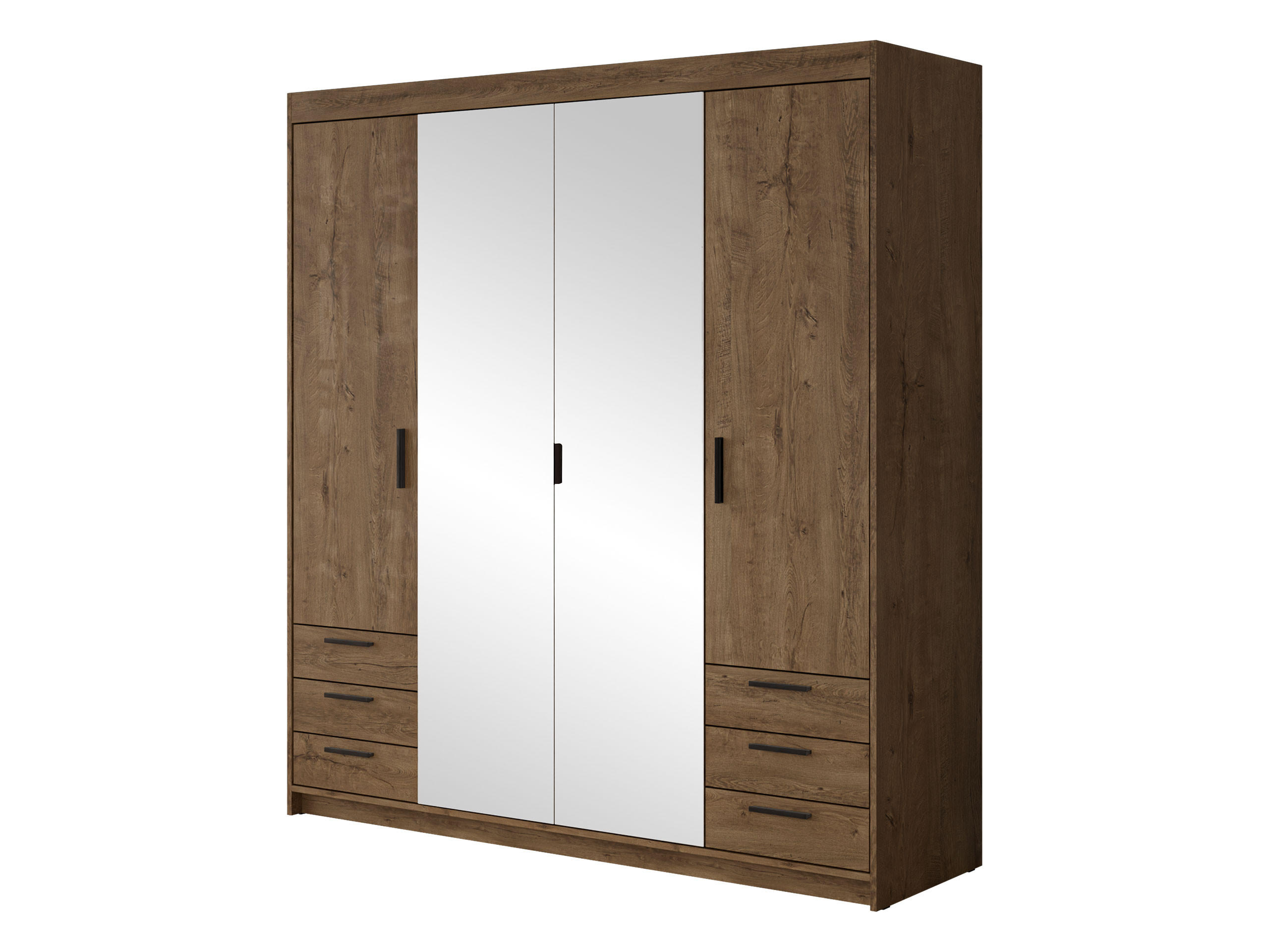KLEIDERSCHRANK Elena 4D6S - Eichefarben/Schwarz, Holzwerkstoff/Kunststoff (177/191/53cm) - MIRJAN24