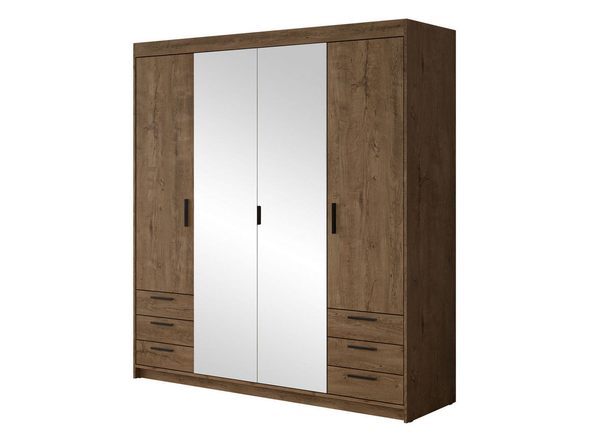 KLEIDERSCHRANK Elena 4D6S - Eichefarben/Schwarz, Holzwerkstoff/Kunststoff (177/191/53cm) - MIRJAN24