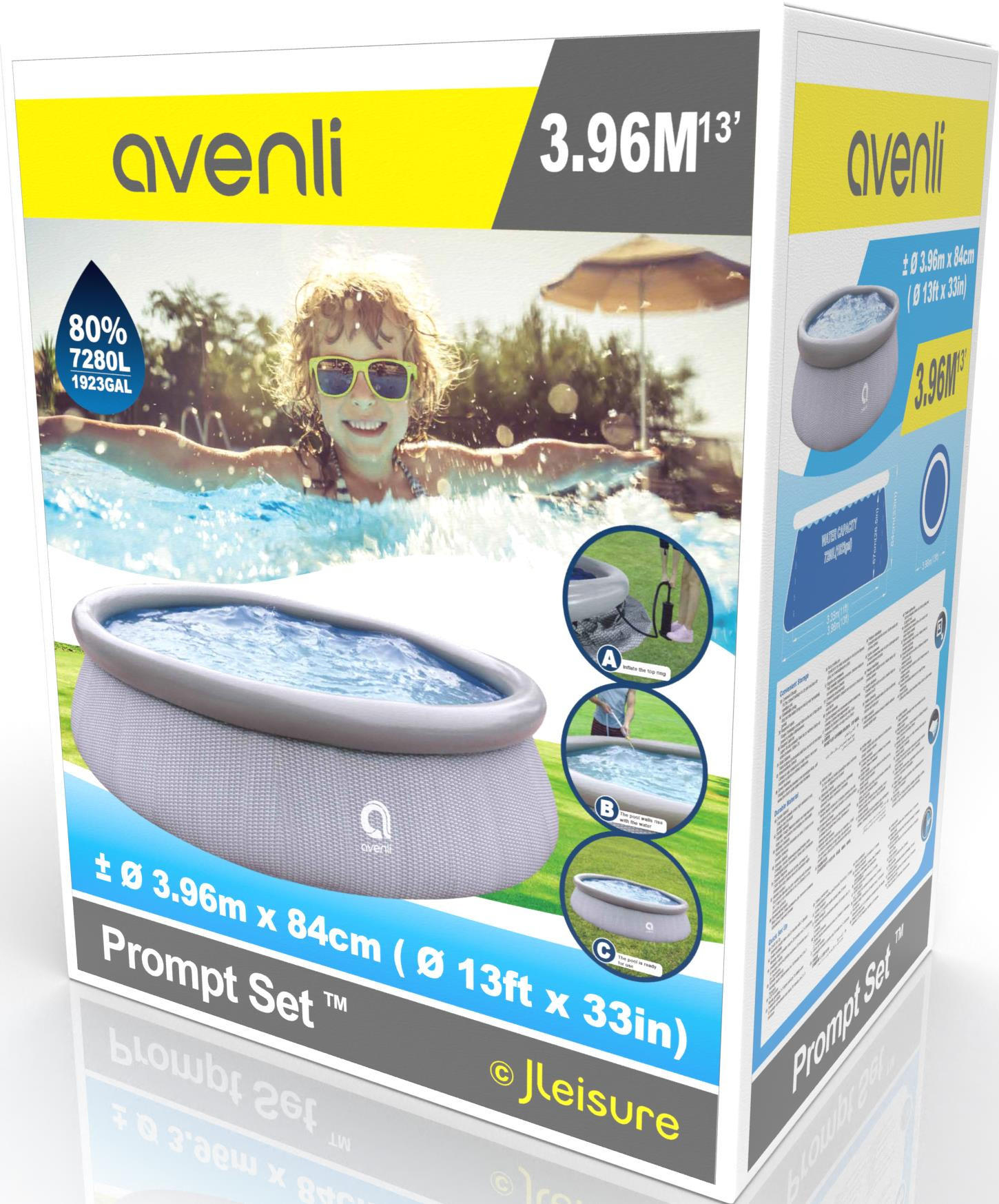 POOL Aufstellpool Prompt Set rund 396 x 84 cm rattan-grau ohne Filterpumpe - Grau, Kunststoff (396/84/396cm) - Avenli