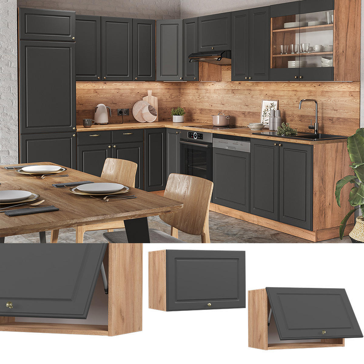 HÄNGESCHRANK Fame-Line Anthrazit-Gold 60 cm Flach - Honigeiche/Anthrazit, Holzwerkstoff (60/40/34.1cm) - Vicco