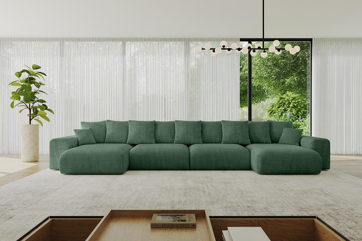 WOHNLANDSCHAFT mit Schlaffunktion ESKAR-U2-464x176x72cm Grün - Grün, Holzwerkstoff/Kunststoff (176/72/464cm) - ALTDECOR