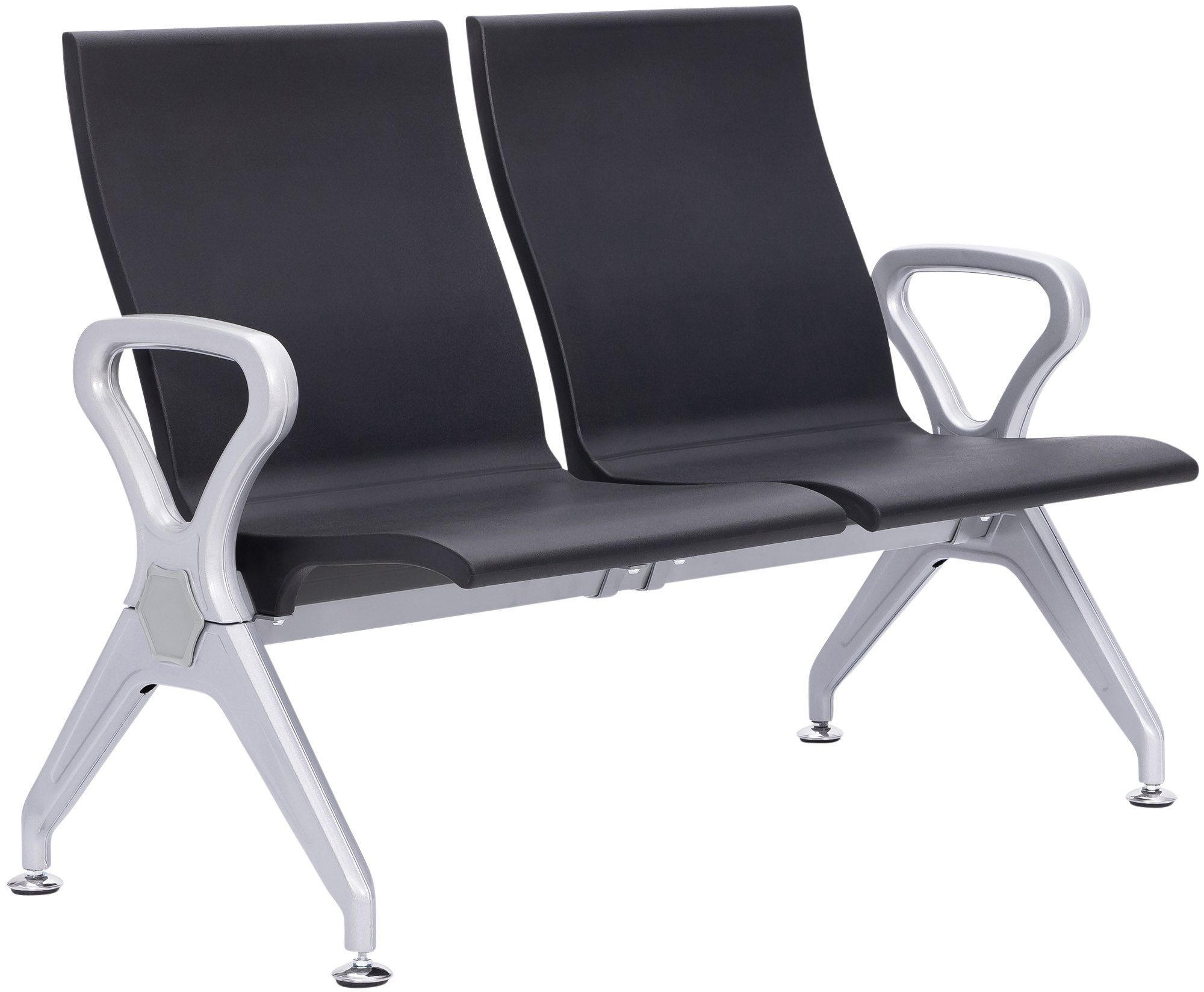 WARTEBANK Kunststoff Schwarz - Schwarz/Grau, Kunststoff/Metall (118/89/59cm) - CLP