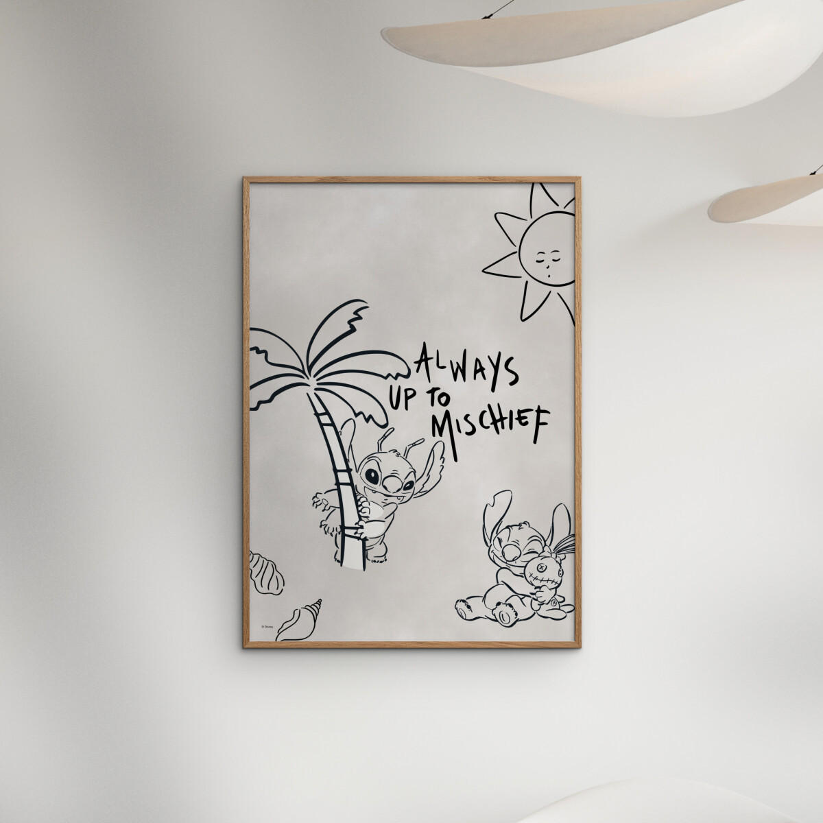 POSTER mit Rahmen Disney - Disney - Stitch - Always Up To Mischief - Eichefarben/Beige, Holz/Papier (70/100cm) - Poster&Frame