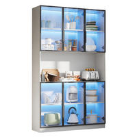 VITRINE aus MDF und Glas 120x34x200 cm Weiß mit LED-Beleuchtung und 6 Türen - Weiß, Holzwerkstoff (120/200/34cm) - IVMEU