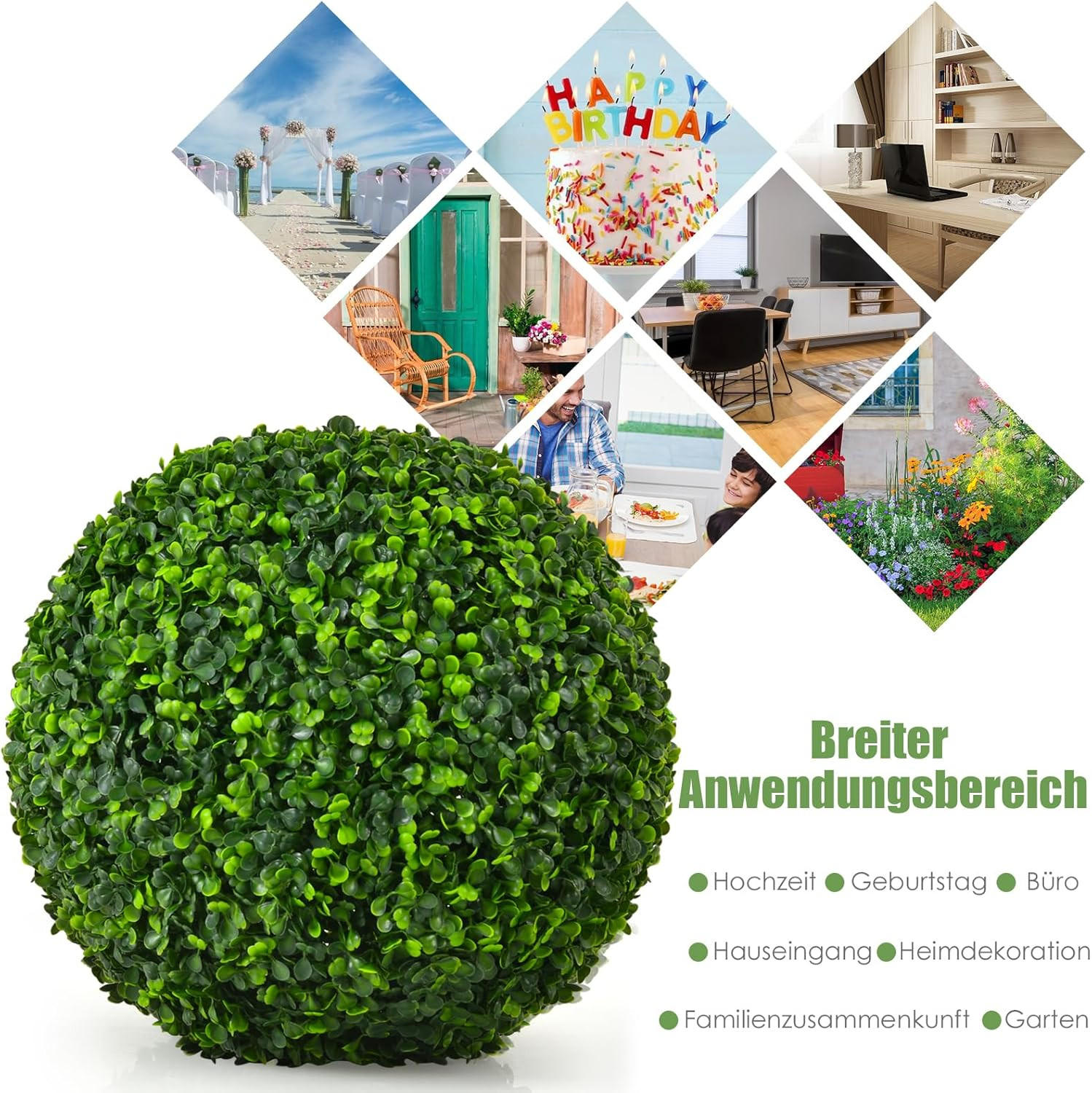 KUNSTPFLANZE Buchsbaumkugel Grün(2er-Set) - Grün, Kunststoff (40cm) - COSTWAY