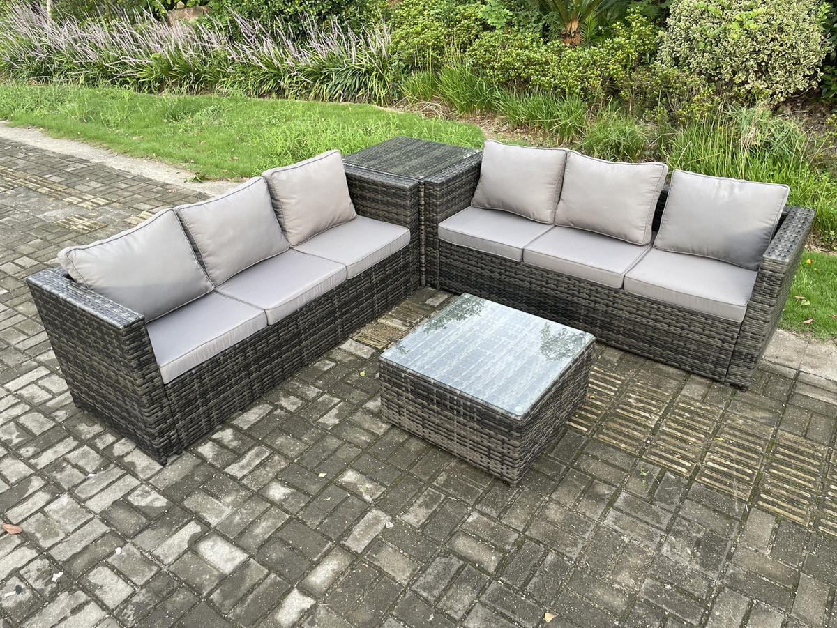 GARTENTISCHGRUPPE Polyrattan 6-Sitzer - Dunkelgrau, Metall - Fimous