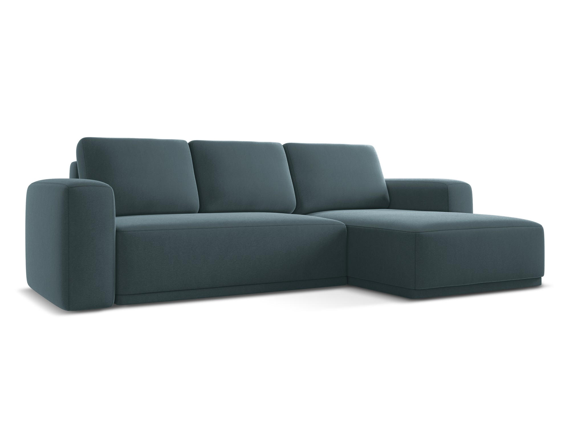 ECKSOFA mit Schlaffunktion Samt Stoff Blau - Blau/Petrol, Kunststoff/Textil (258/160cm) - Makamii
