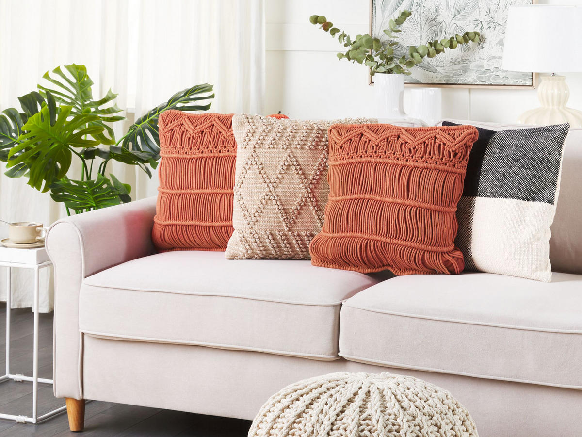 DEKOKISSEN Orange 45/45 cm Akkoy - Orange, Naturmaterialien/Textil (45/45cm) - Beliani
