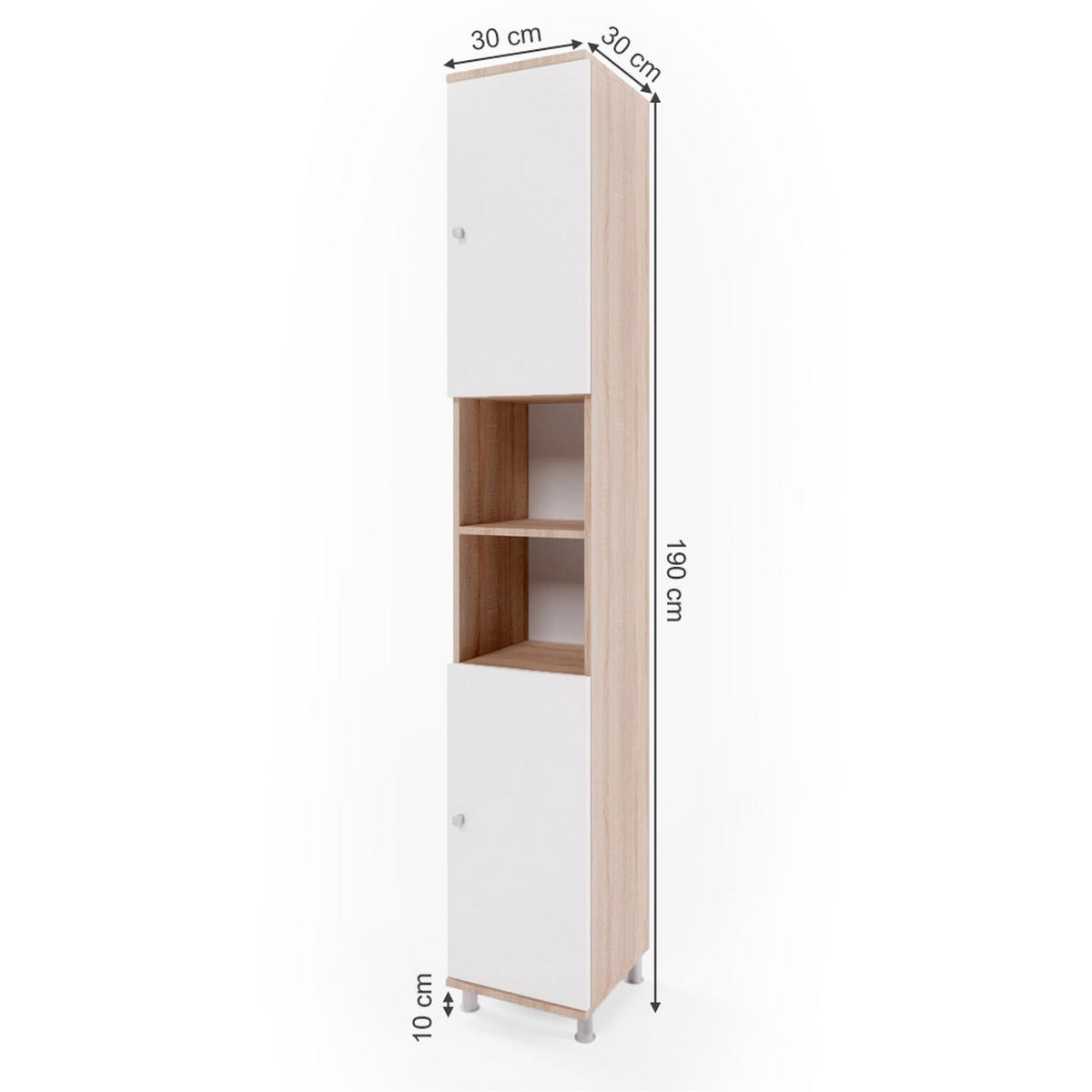 BADSCHRANK Fynn Sonoma 30 x 190 cm - Weiß/Sonoma Eiche, Holzwerkstoff (30/190/30cm) - Vicco