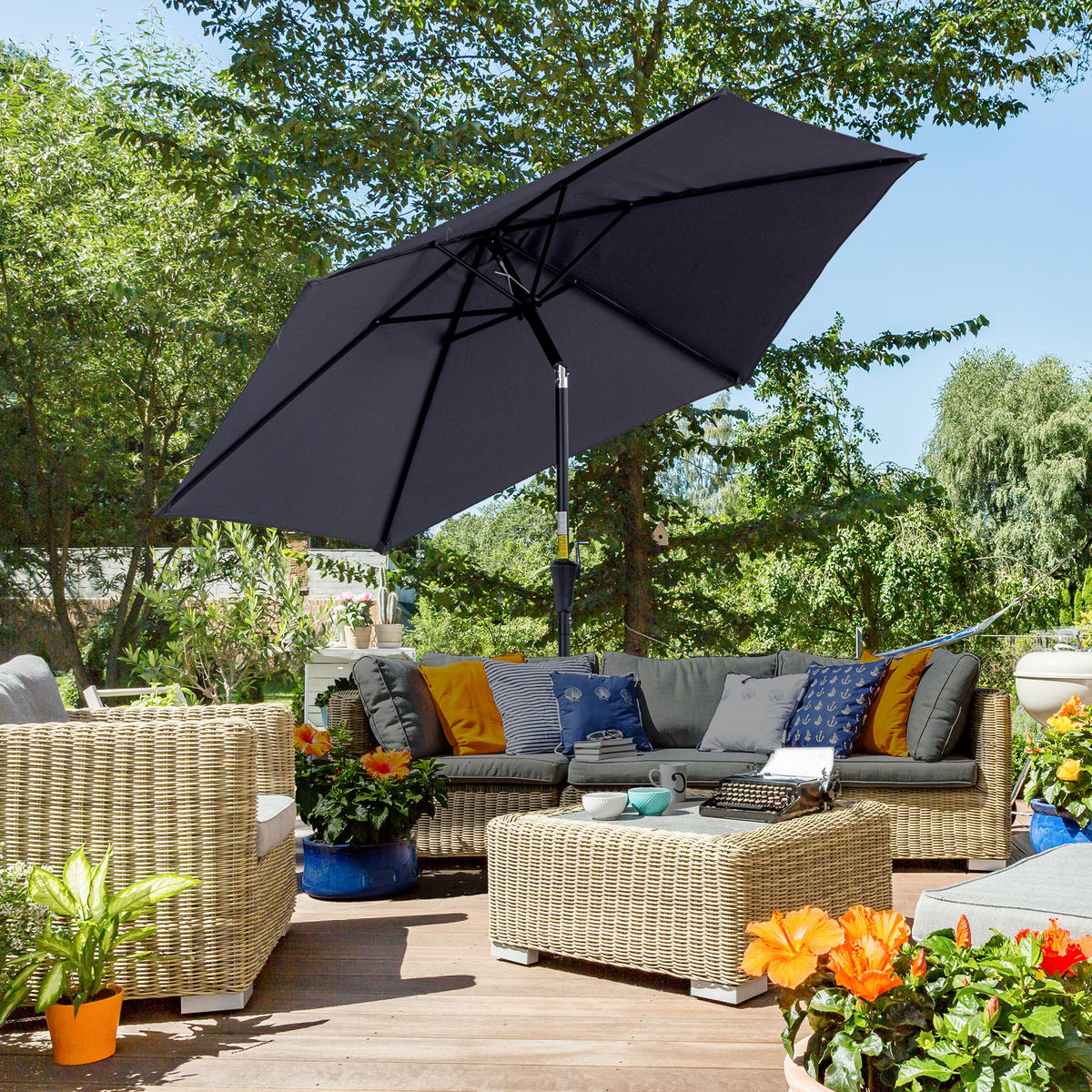 SONNENSCHIRM DE-11415 neigbar, mit Kurbel, Aluminium Grau - Grau, Metall (260/260cm) - ComfortXL