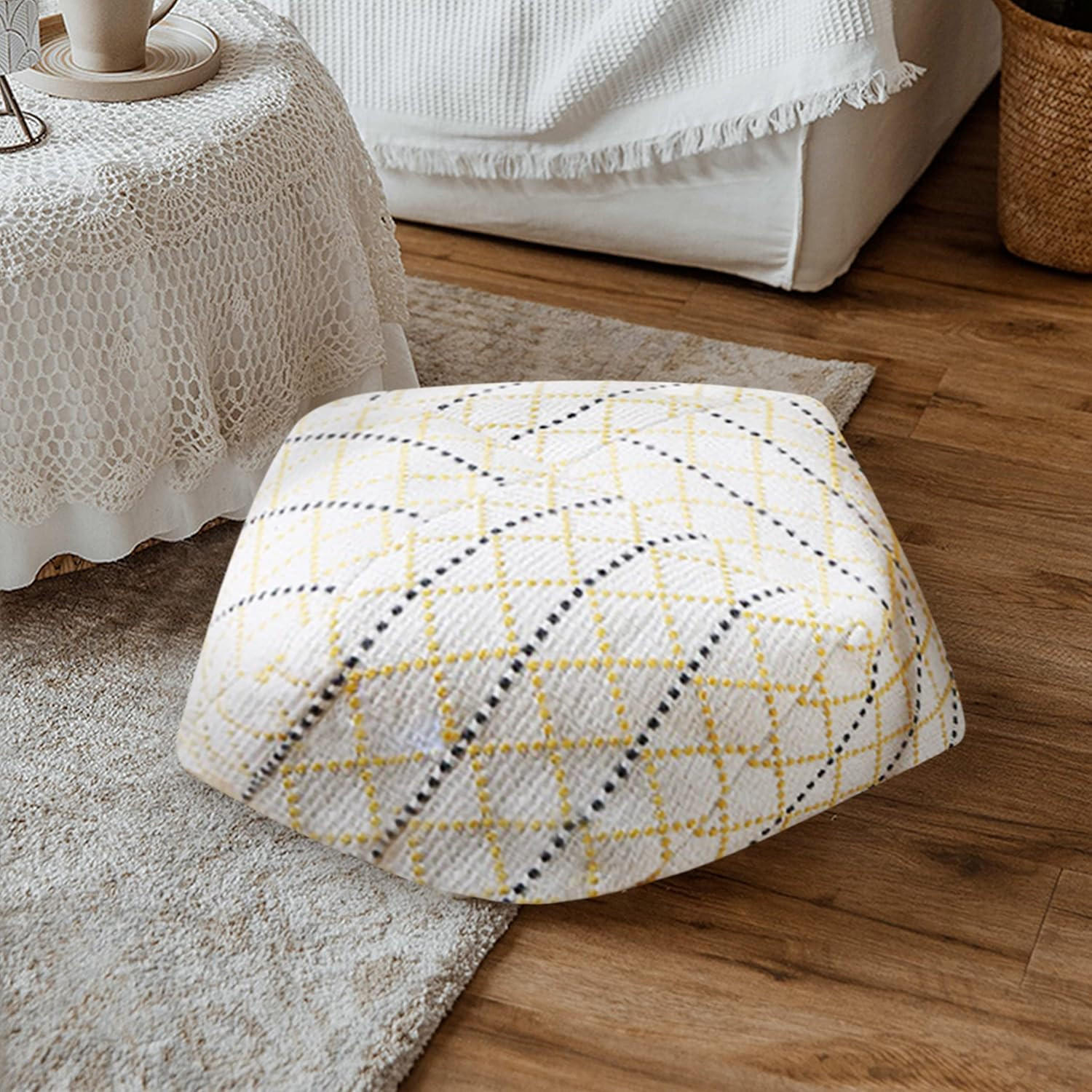 BODENKISSEN-BEZUG mit Rautenmuster gelb - Gelb, Textil (53/53/20cm) - Vercart