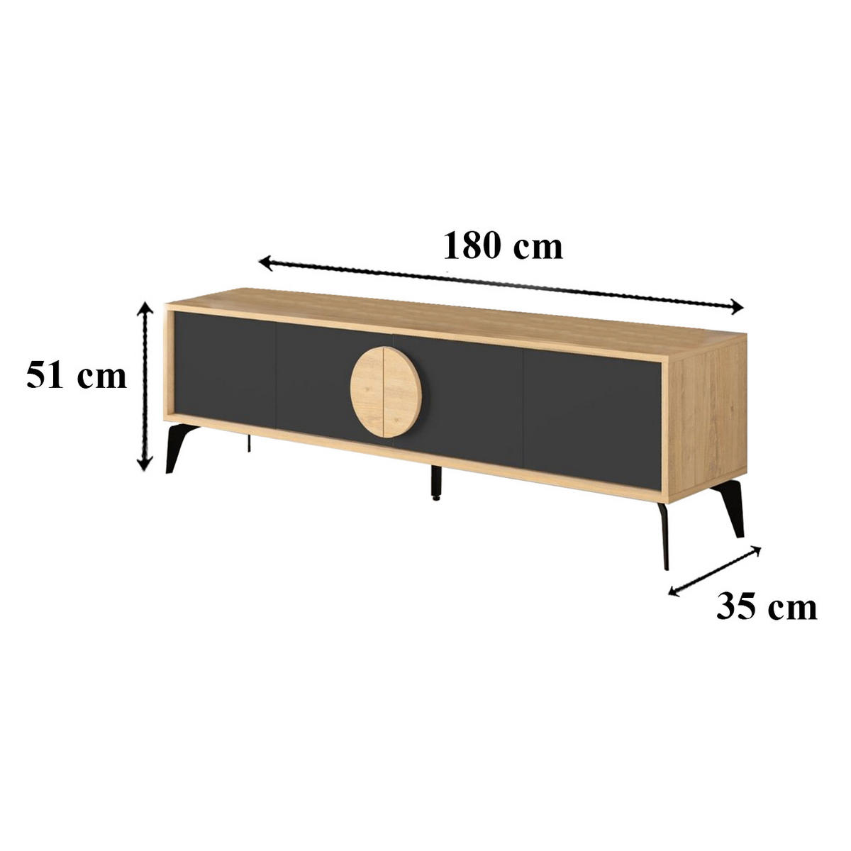 TV-MÖBEL 4 Türen Vae - L180 cm - Eiche Artisan/Grau, Holzwerkstoff (35/51/180cm) - Calicosy